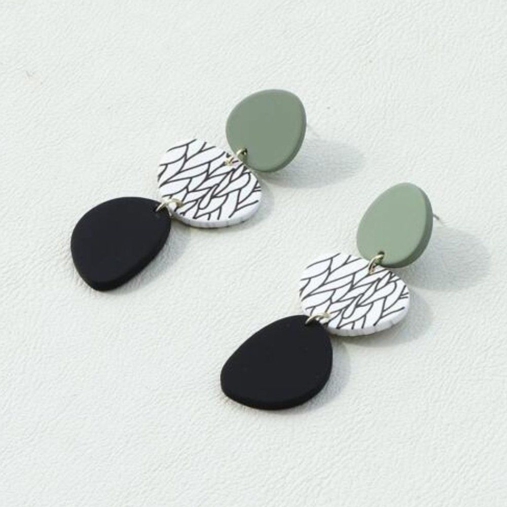 5/$25 Green and Black Acrylic Geometric Statement Earrings - Picture 4 of 10